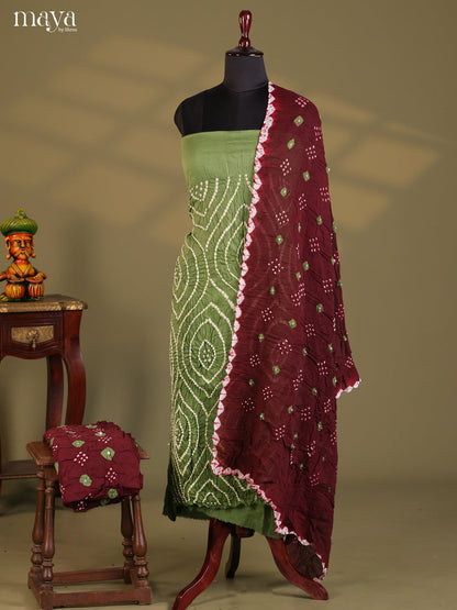 Green & Maroon - Bandhini salwar Unstitch