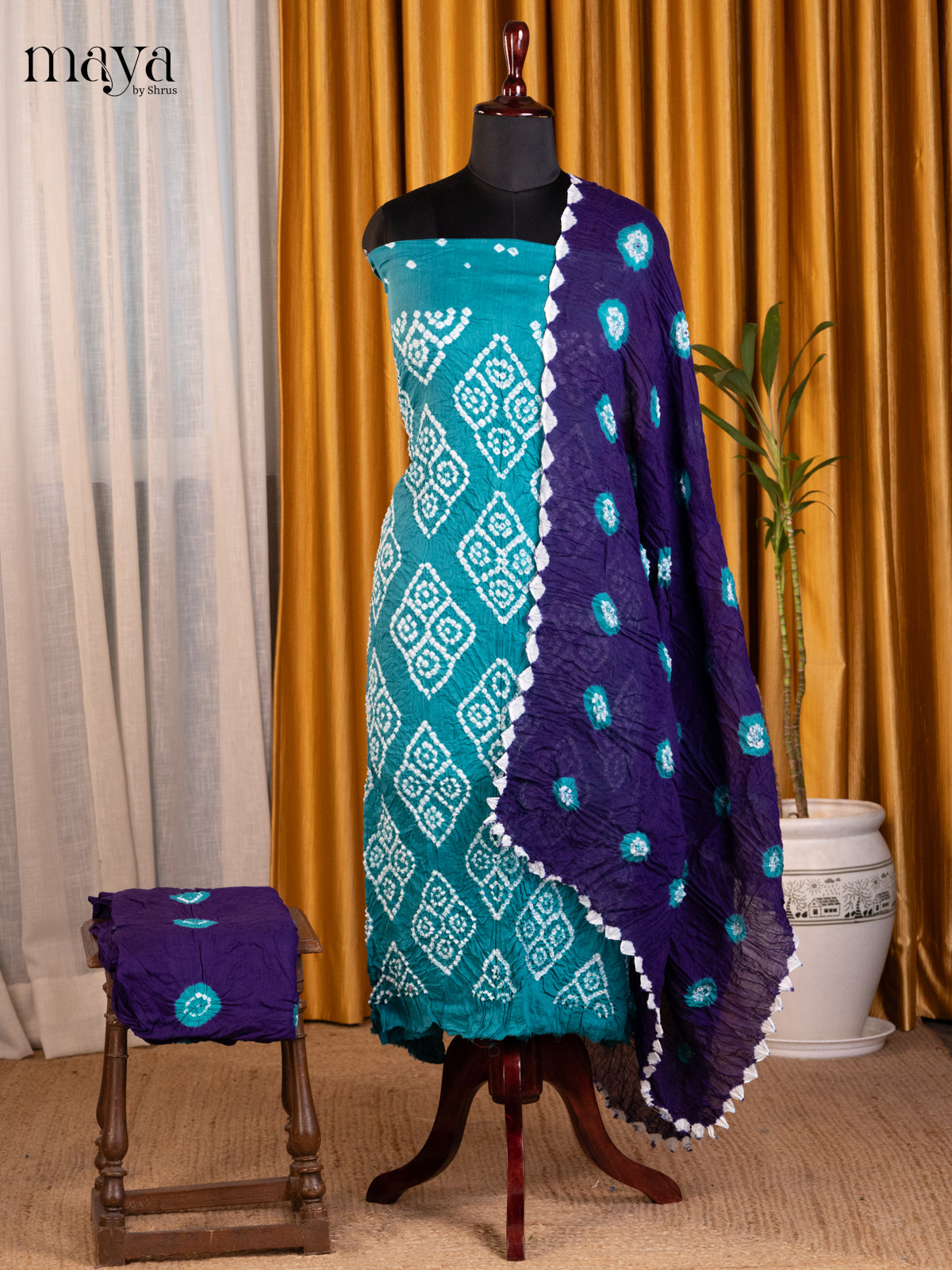 Lite & Dark Blue - Bandhini salwar Unstitch