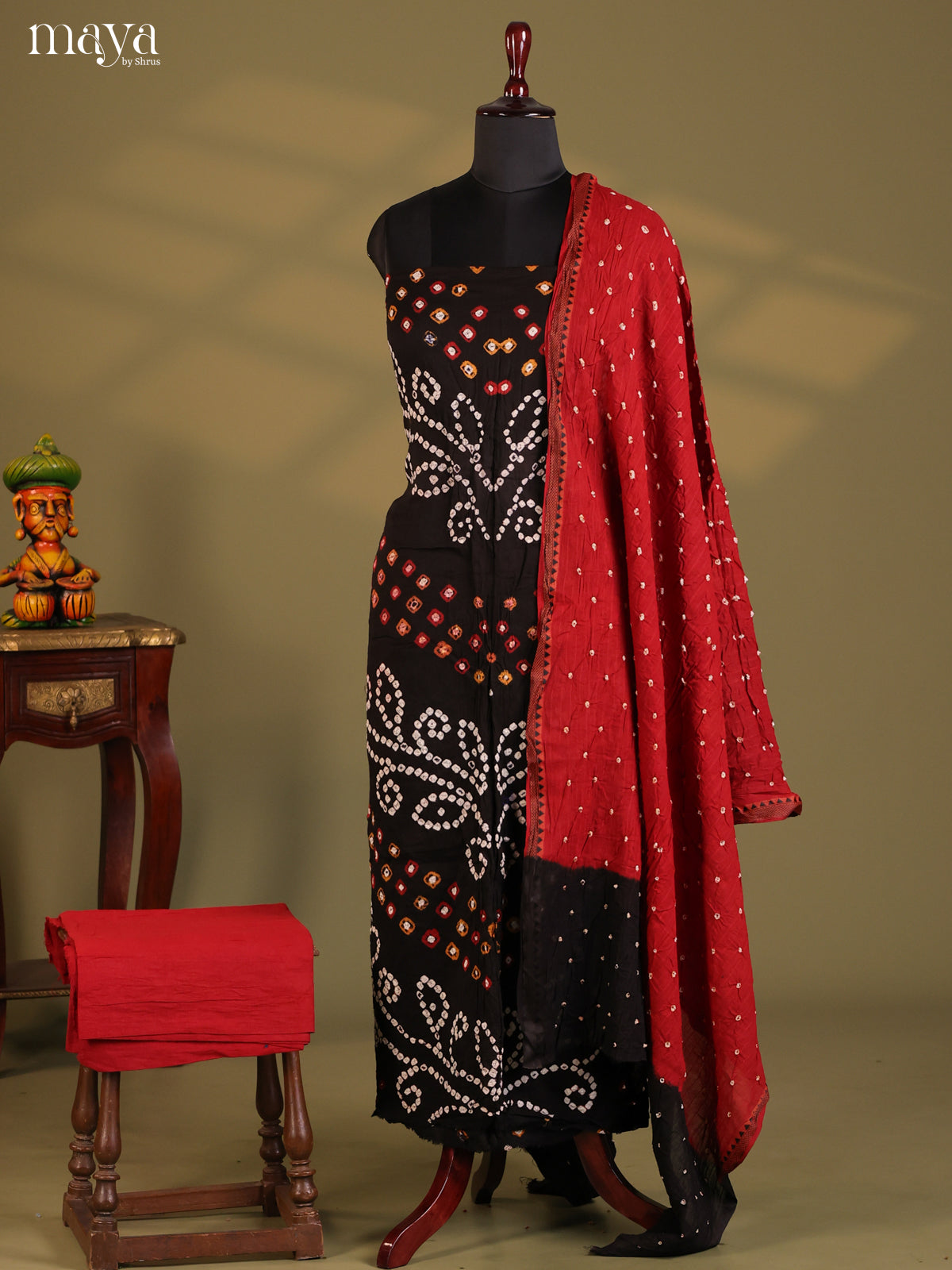 Black & Red - Bandhini salwar Unstitch