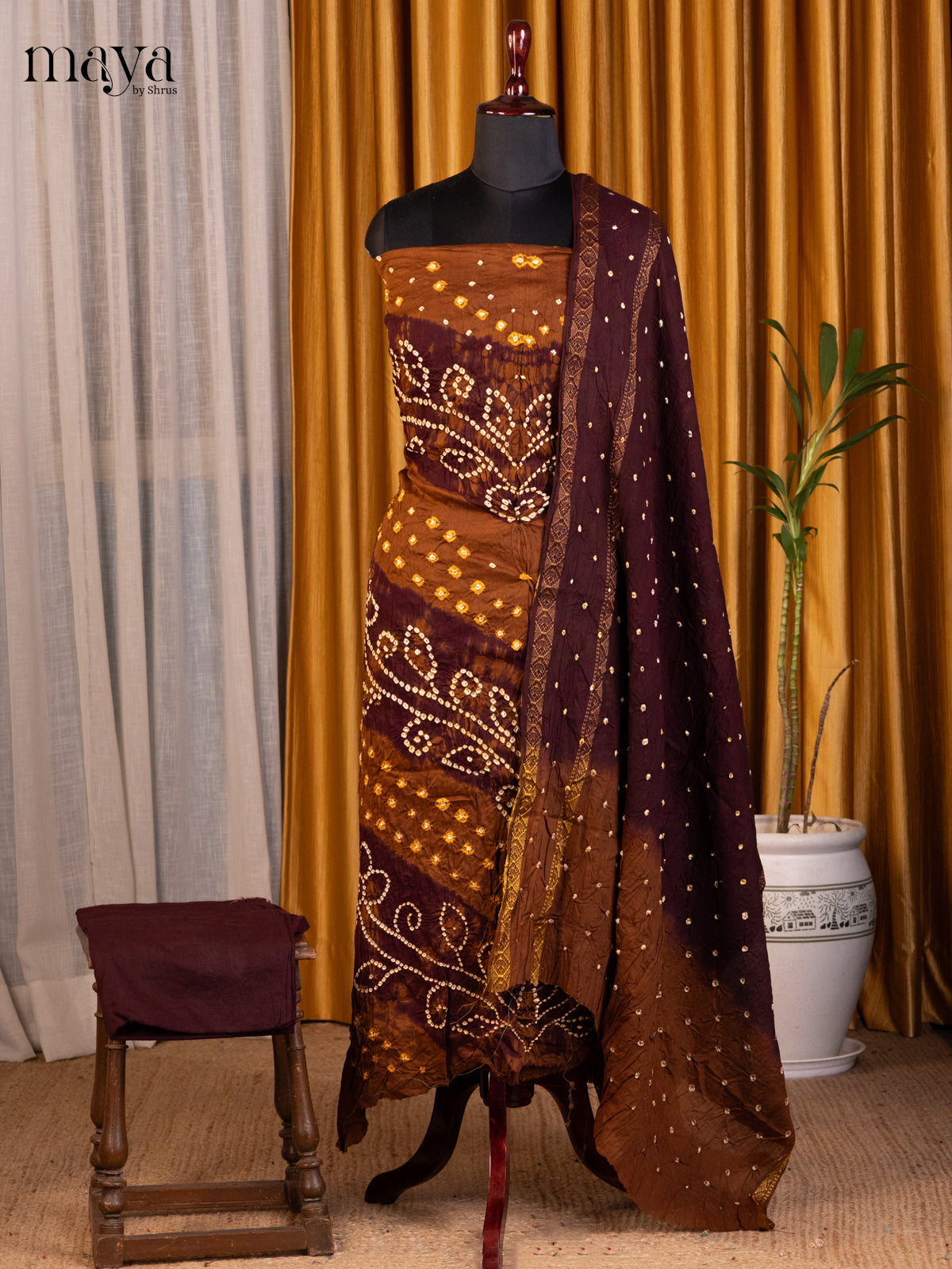 Lite  & Dark Brown- Bandhini salwar Unstitch