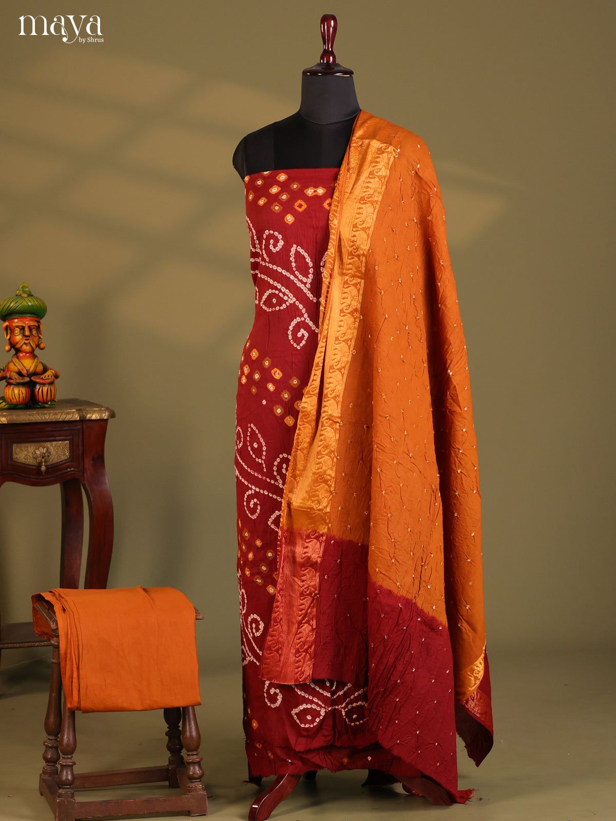 Red & Orange- Bandhini salwar Unstitch