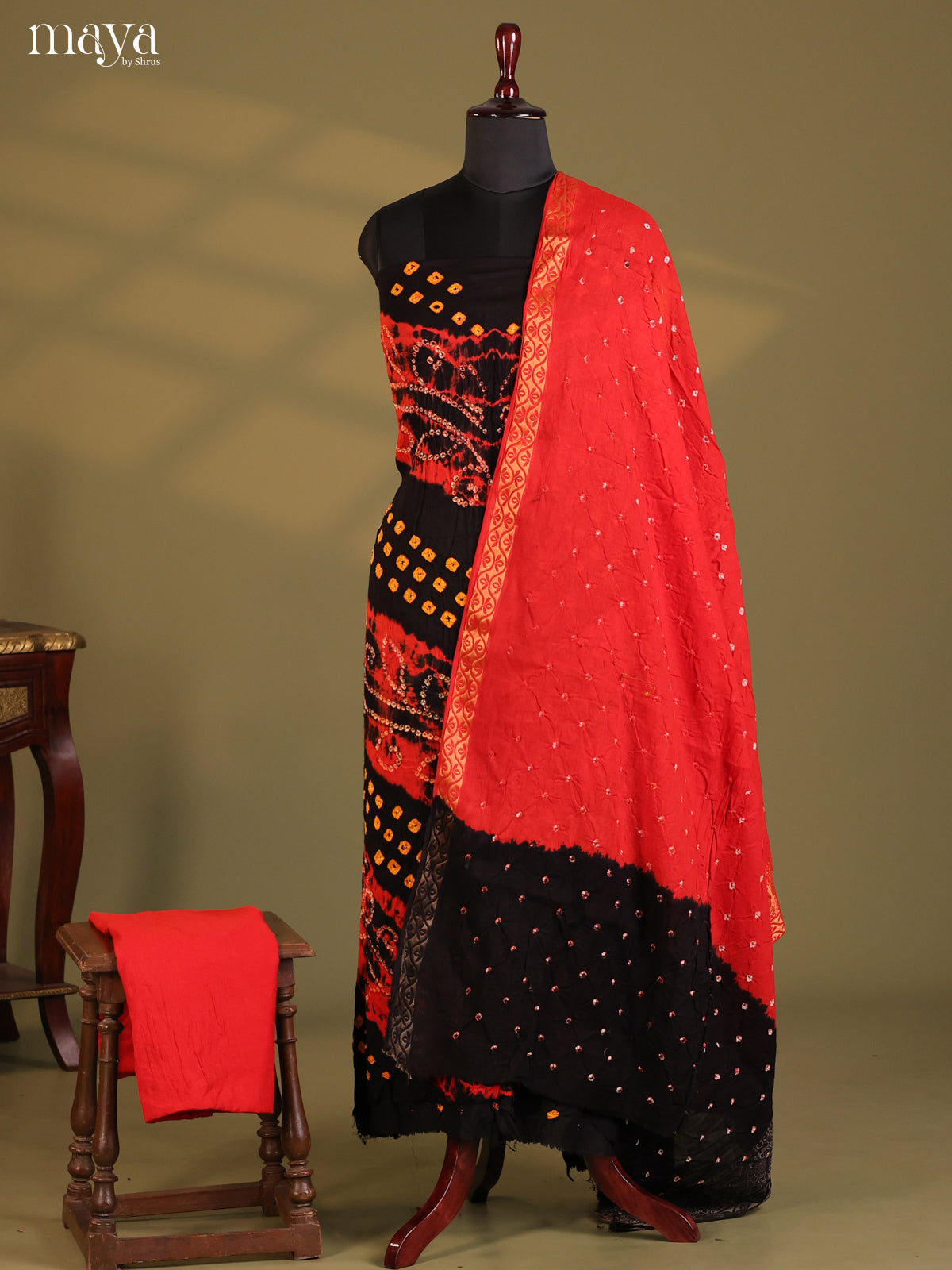 Black & Red - Bandhini salwar Unstitch