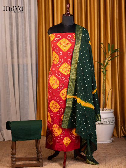 Red & Green - Bandhini salwar Unstitch