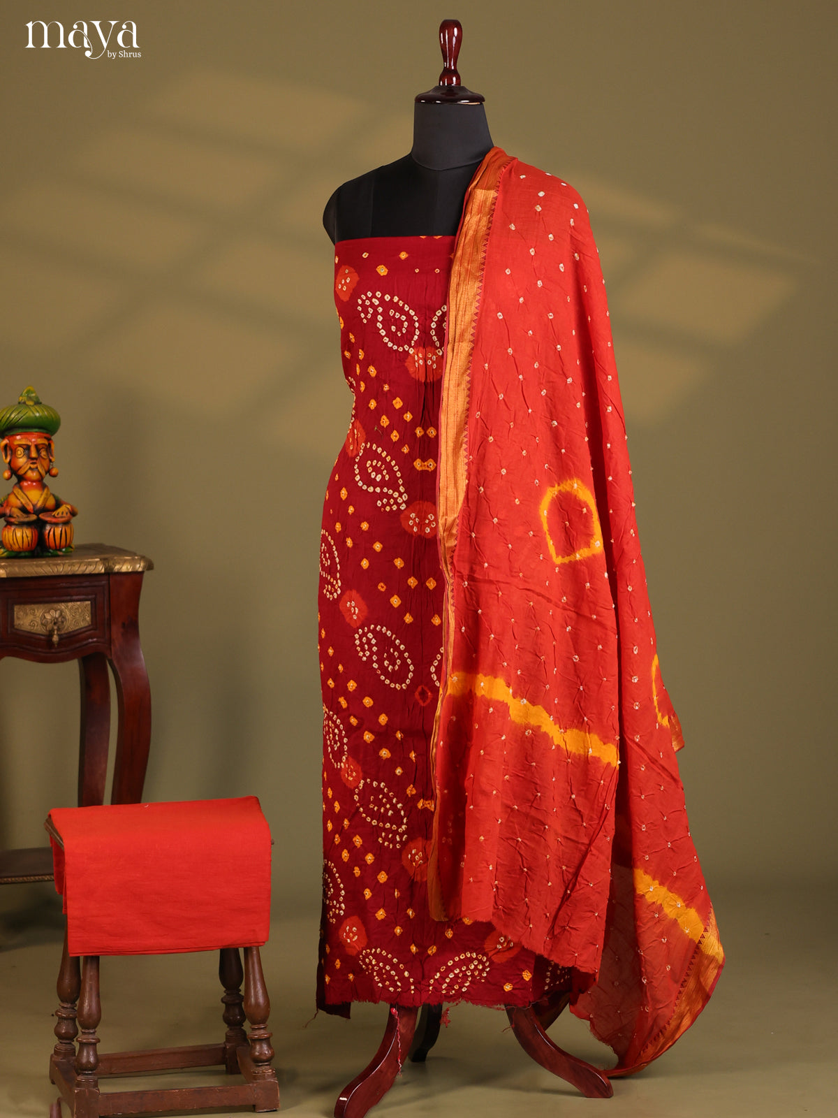 Red & Orange- Bandhini salwar Unstitch