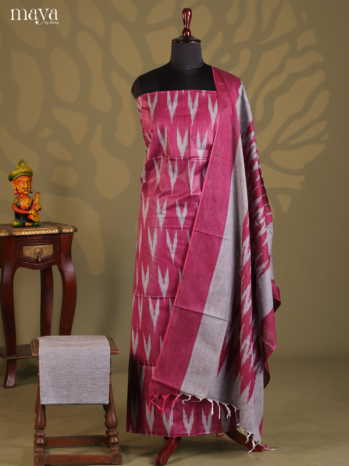 Maroon & Grey - Ikkat Salwar Unstitch