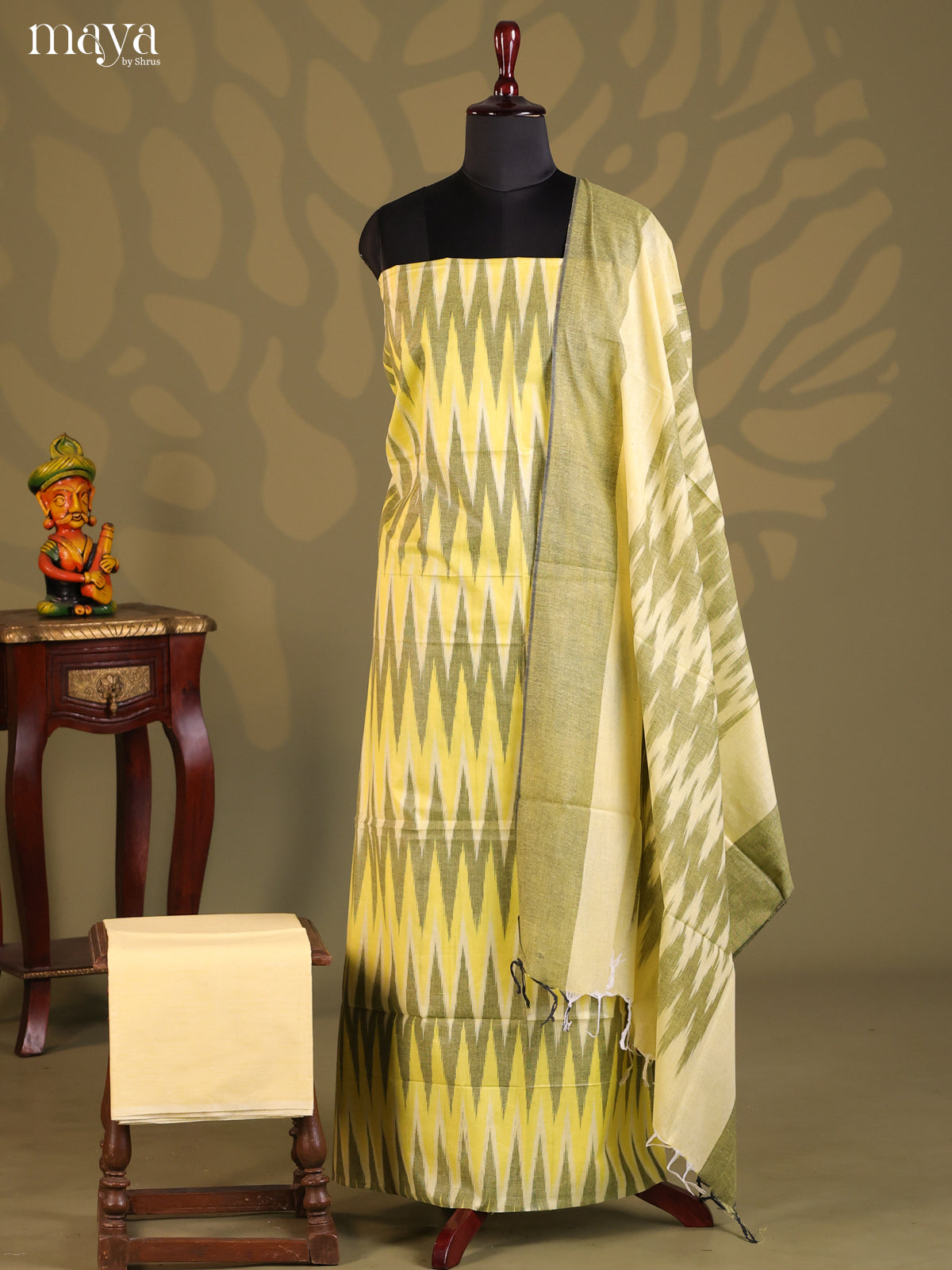 Green & Cream - Ikkat Salwar Unstitch