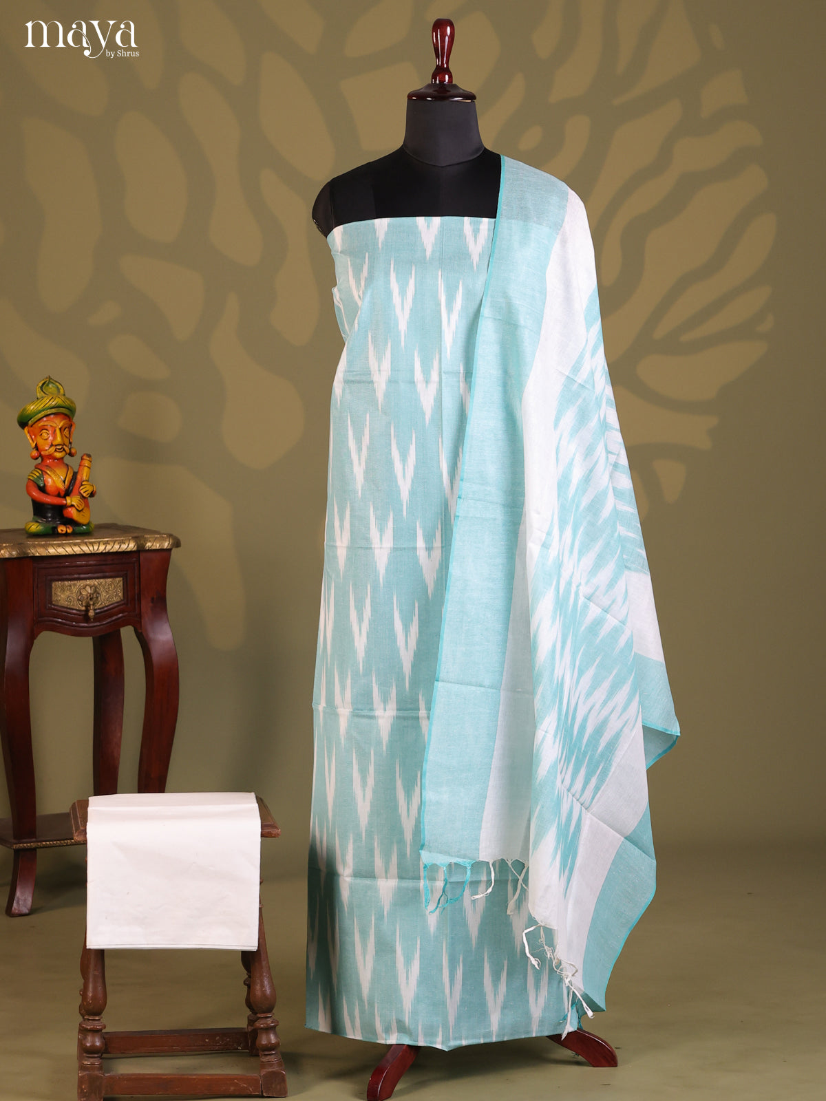 Blue & White- Ikkat Salwar Unstitch