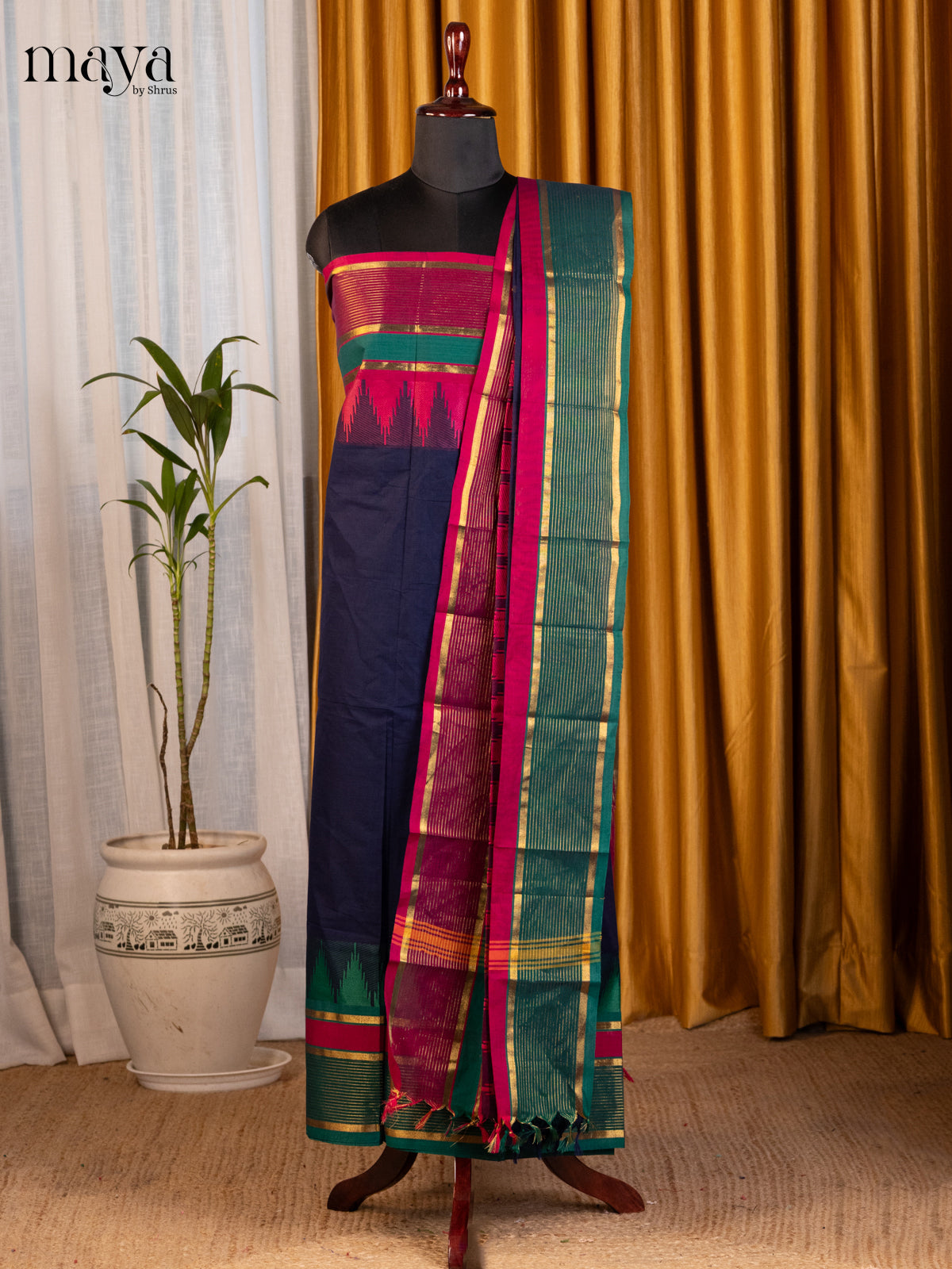 Blue & Green - chettinad top & dupatta combo