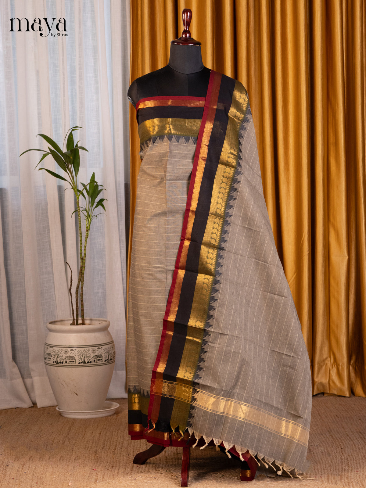 Grey & Black- chettinad top & dupatta combo