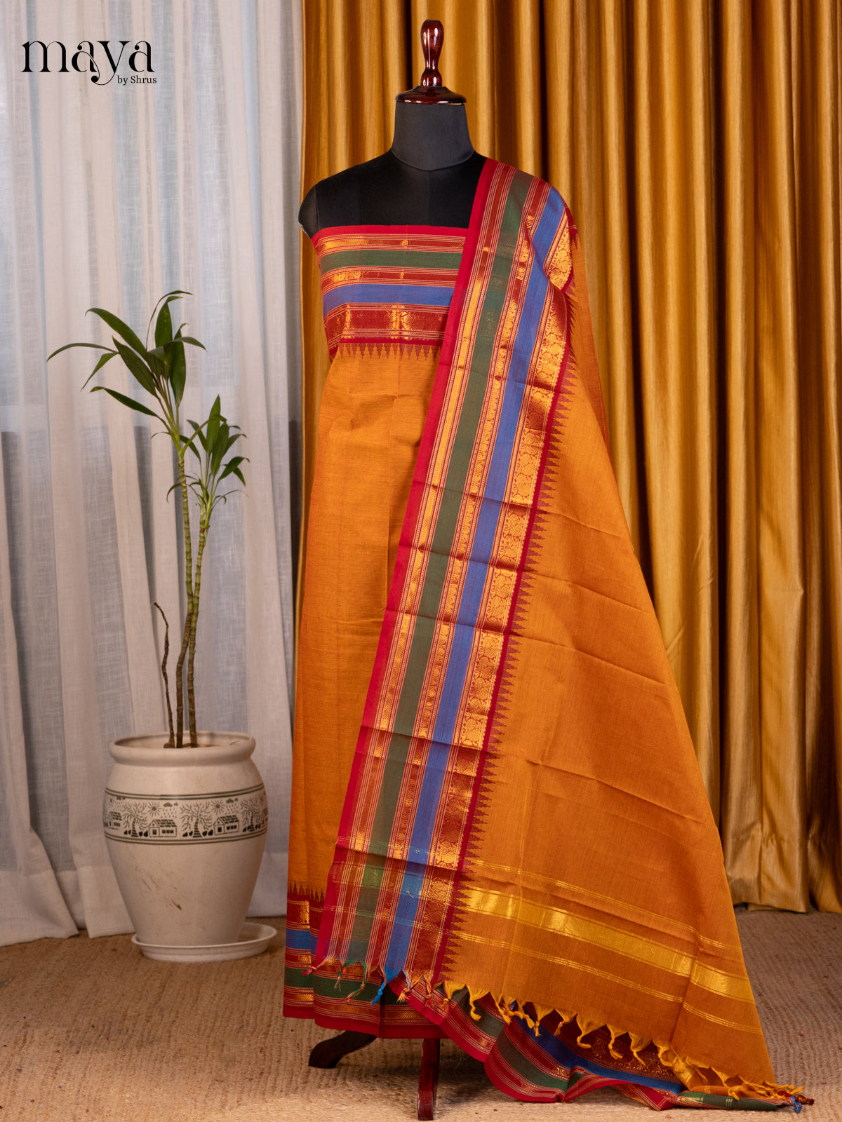 Orange with Maroon- chettinad top & dupatta combo