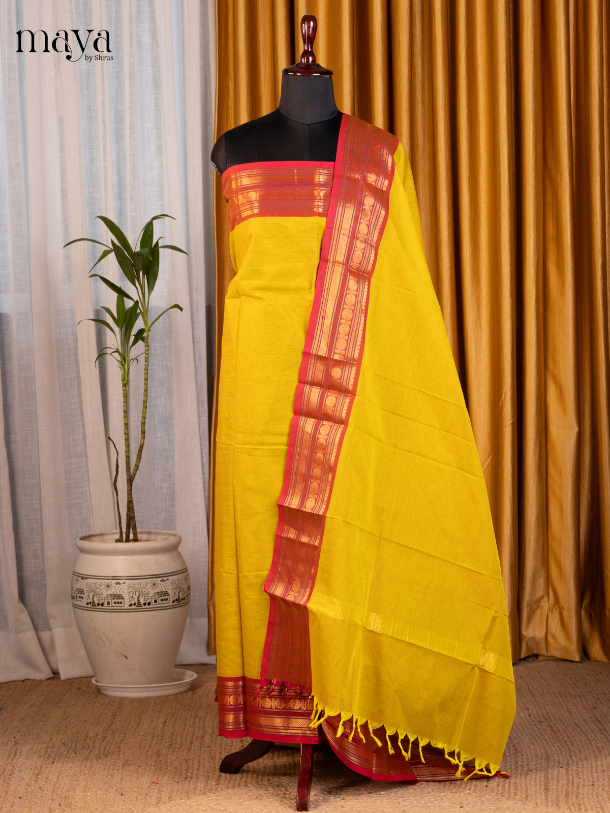 Yellow with Red- chettinad top & dupatta combo