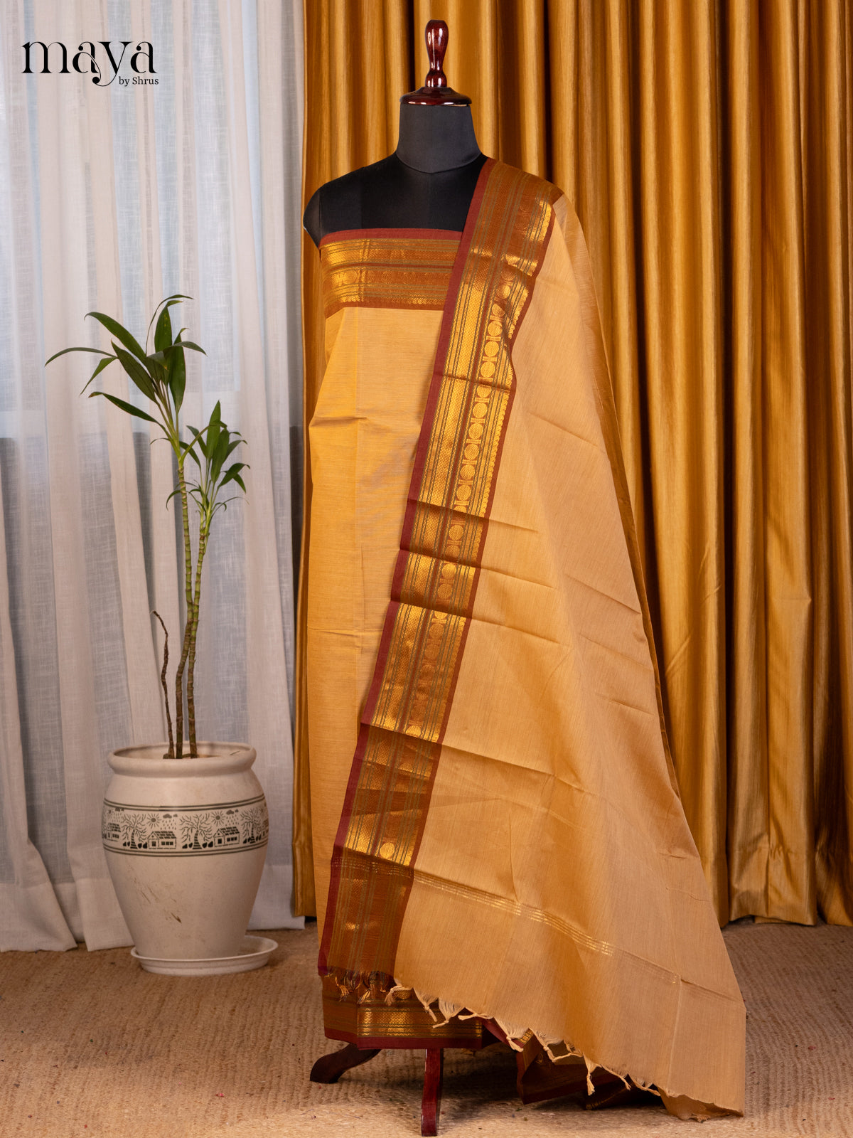 Peach & Brown - chettinad top & dupatta combo