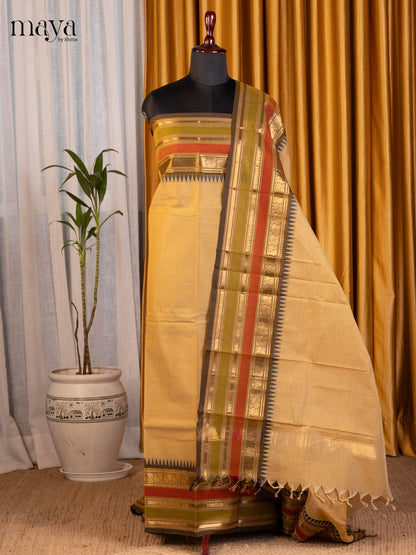Beige & Green - chettinad top & dupatta combo