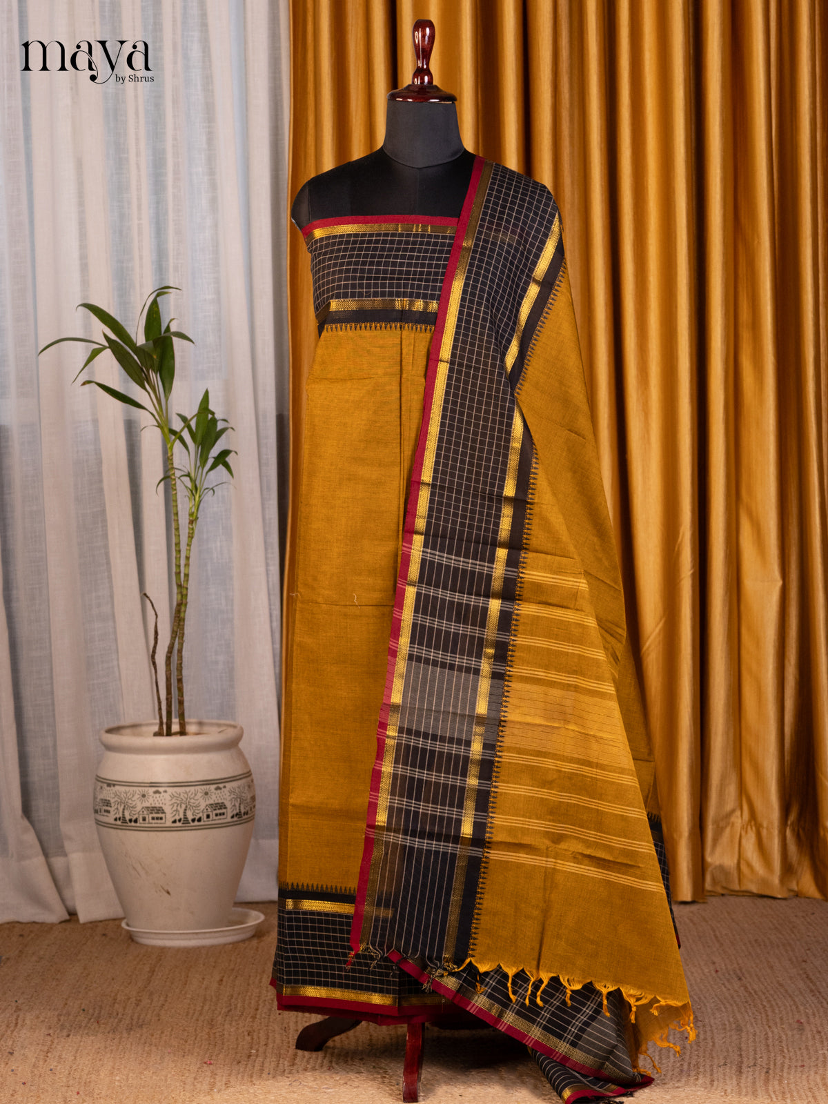 Mustard with Blue - chettinad top & dupatta combo