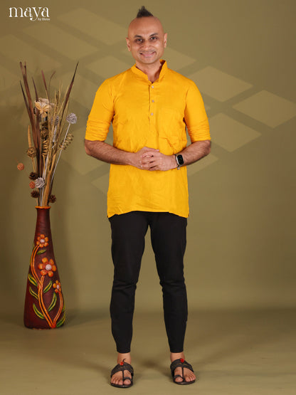 Yellow Rayon Solid Short Men Kurta