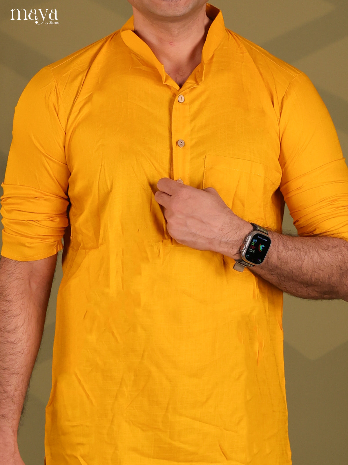 Yellow Rayon Solid Short Men Kurta