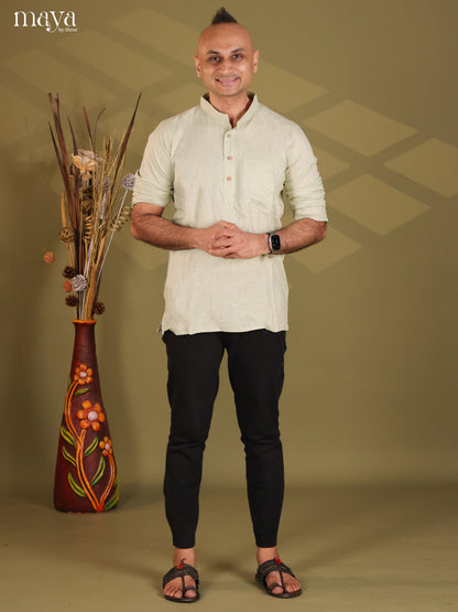 Pista Green Rayon Solid Short Men Kurta