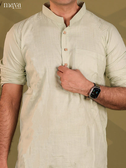 Pista Green Rayon Solid Short Men Kurta