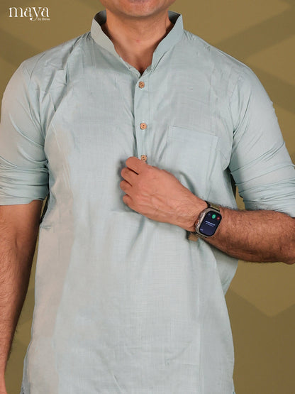 Ice Blue Rayon Solid Short Men Kurta