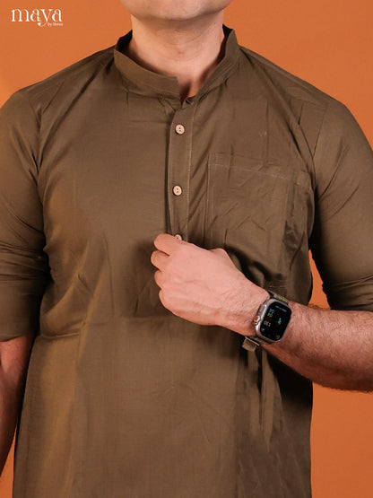 Army Green Rayon Solid Short Men Kurta
