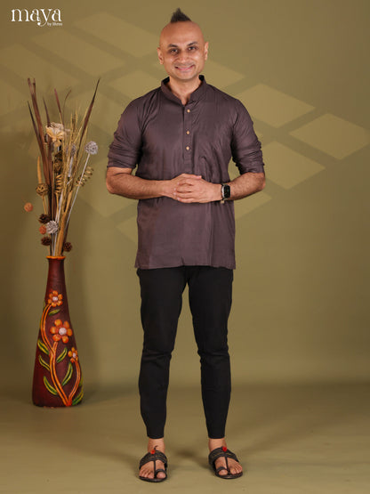 Elephant Grey Rayon Solid Short Men Kurta