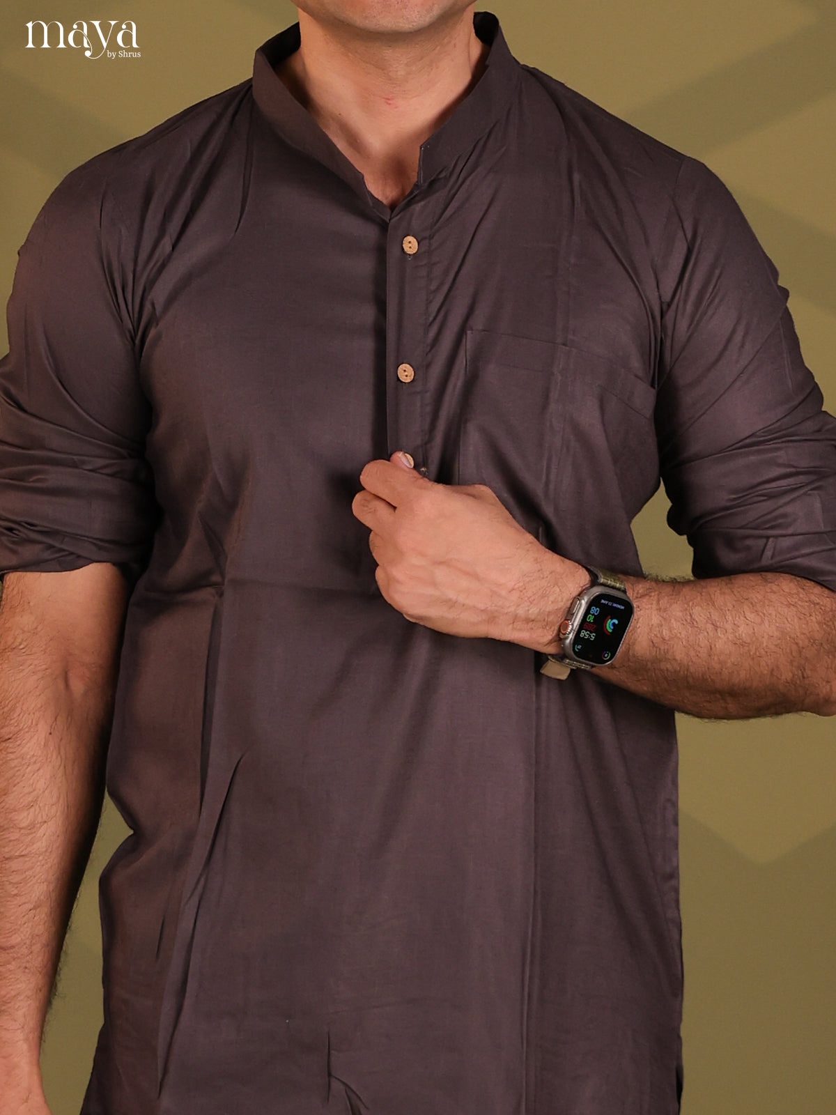 Elephant Grey Rayon Solid Short Men Kurta