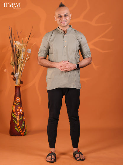 Pastel Green Rayon Solid Short Men Kurta