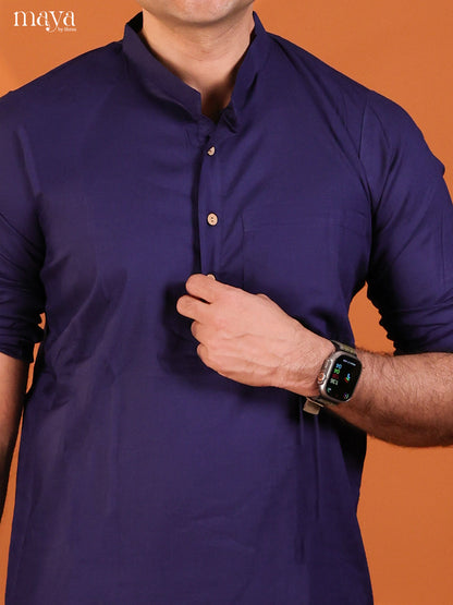 Navy Blue Rayon Solid Short Men Kurta