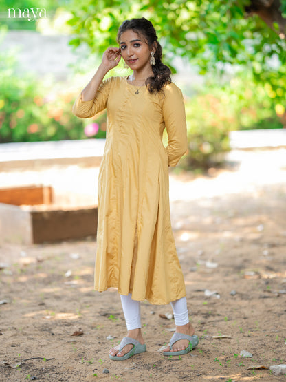 Yellow Solid Rayon Cotton Anarkali Kurti