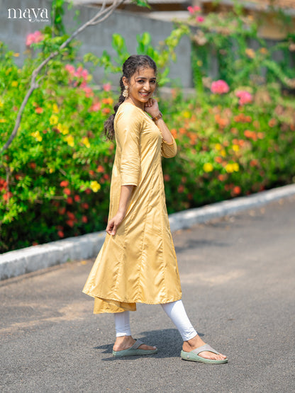 Yellow Solid Rayon Cotton Anarkali Kurti
