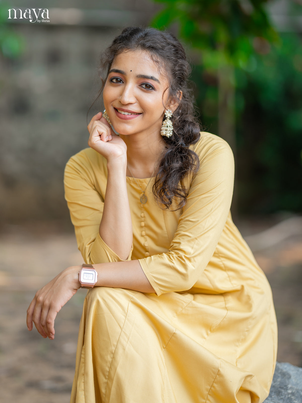 Yellow Solid Rayon Cotton Anarkali Kurti