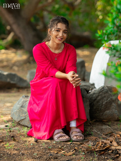 Dark Pink Solid Rayon Cotton Anarkali Kurti