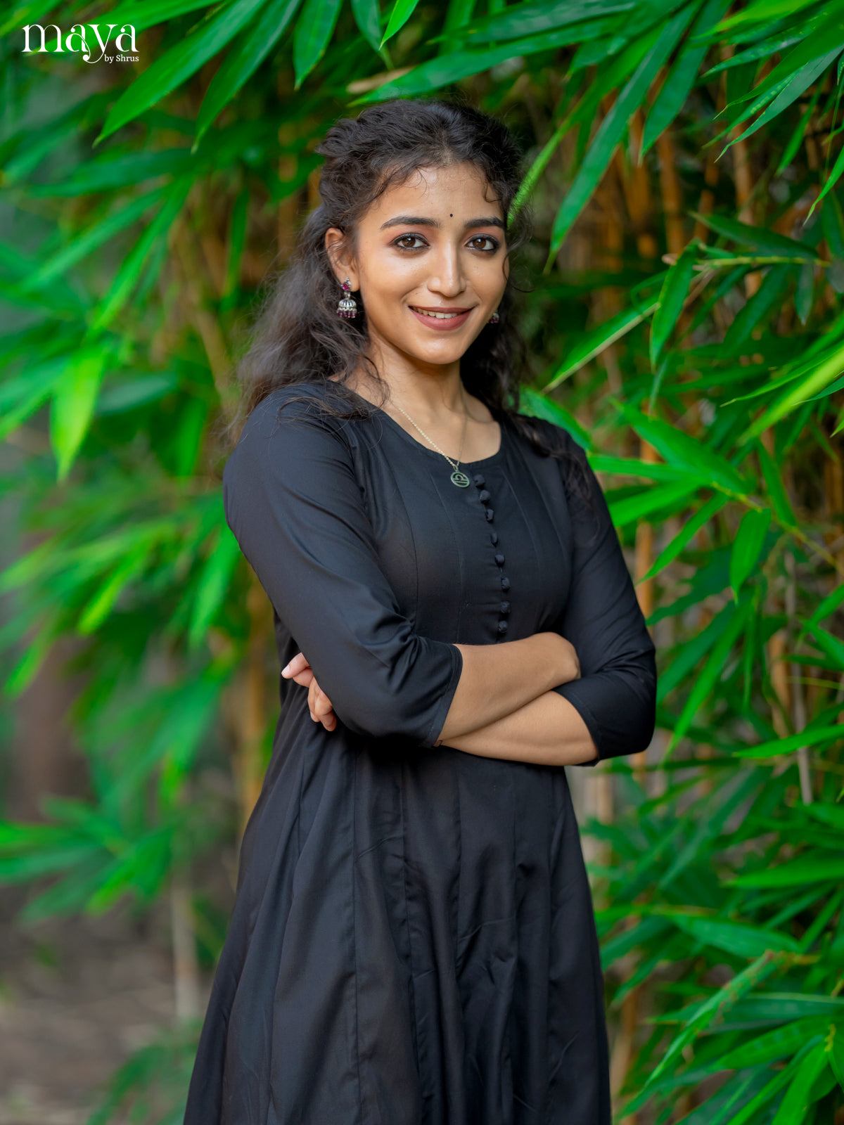 Black Solid Rayon Cotton Anarkali Kurti