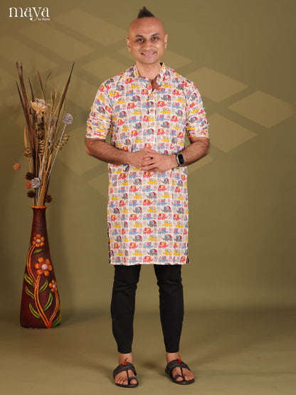 Multi Colour Cotton Elephant Printed Long Kurta