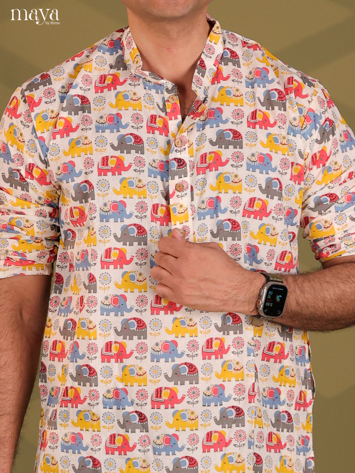 Multi Colour Cotton Elephant Printed Long Kurta
