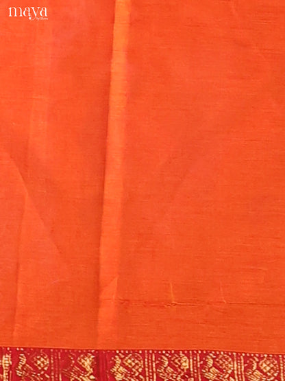 Orange Chettinad Cotton  Dupatta with red zari border