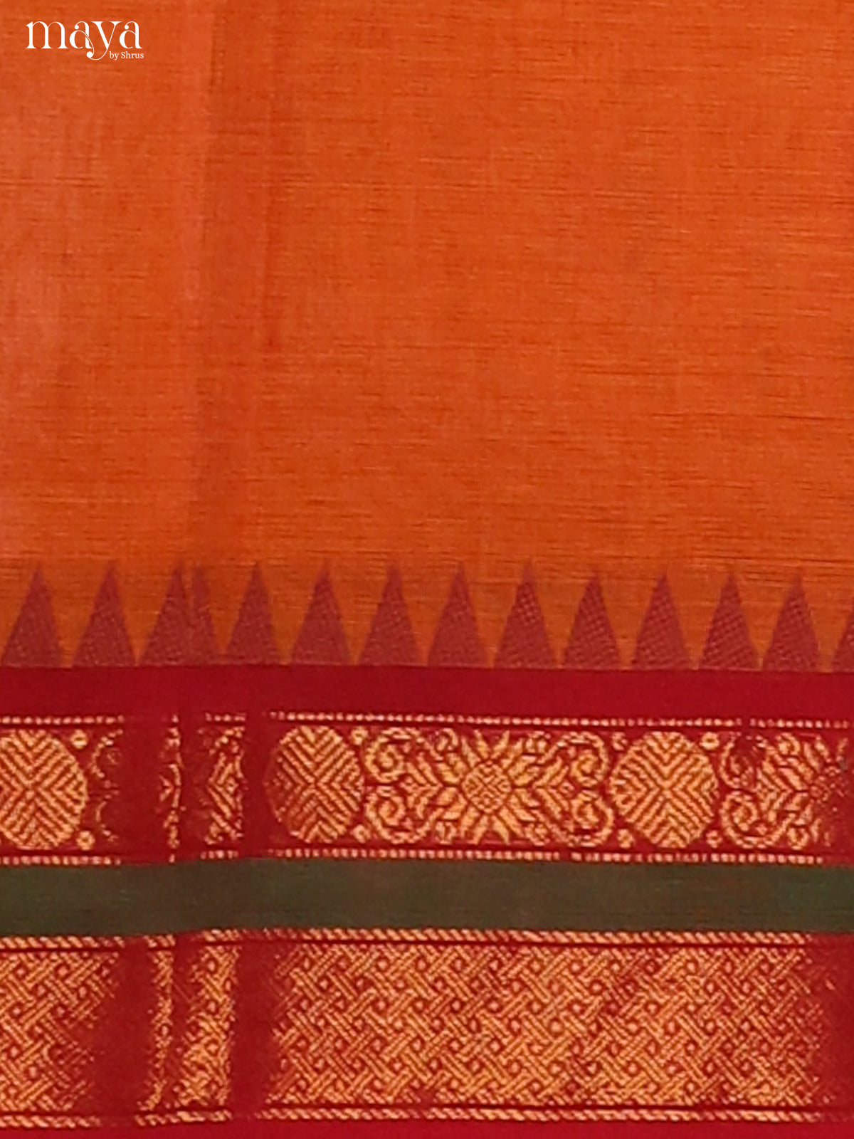 Orange Chettinad Cotton Dupatta with Maroon zari border