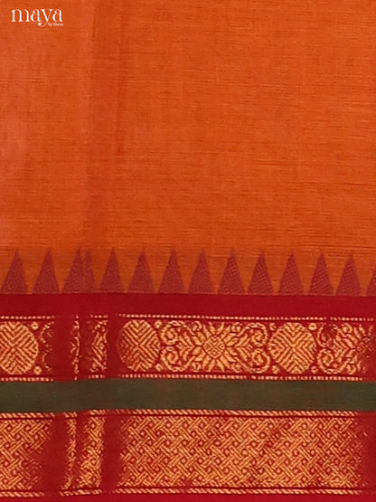 Orange Chettinad Cotton Dupatta with Maroon zari border