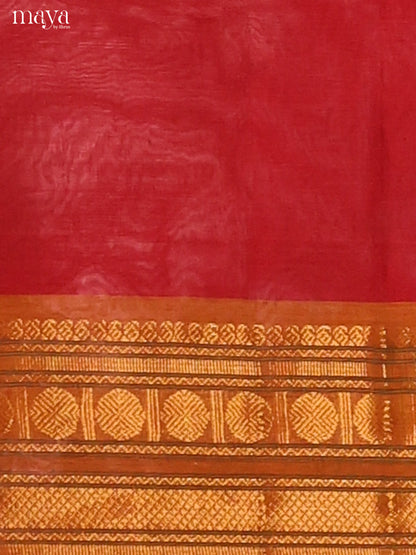 Red Chettinad Cotton Dupatta with Brick zari border