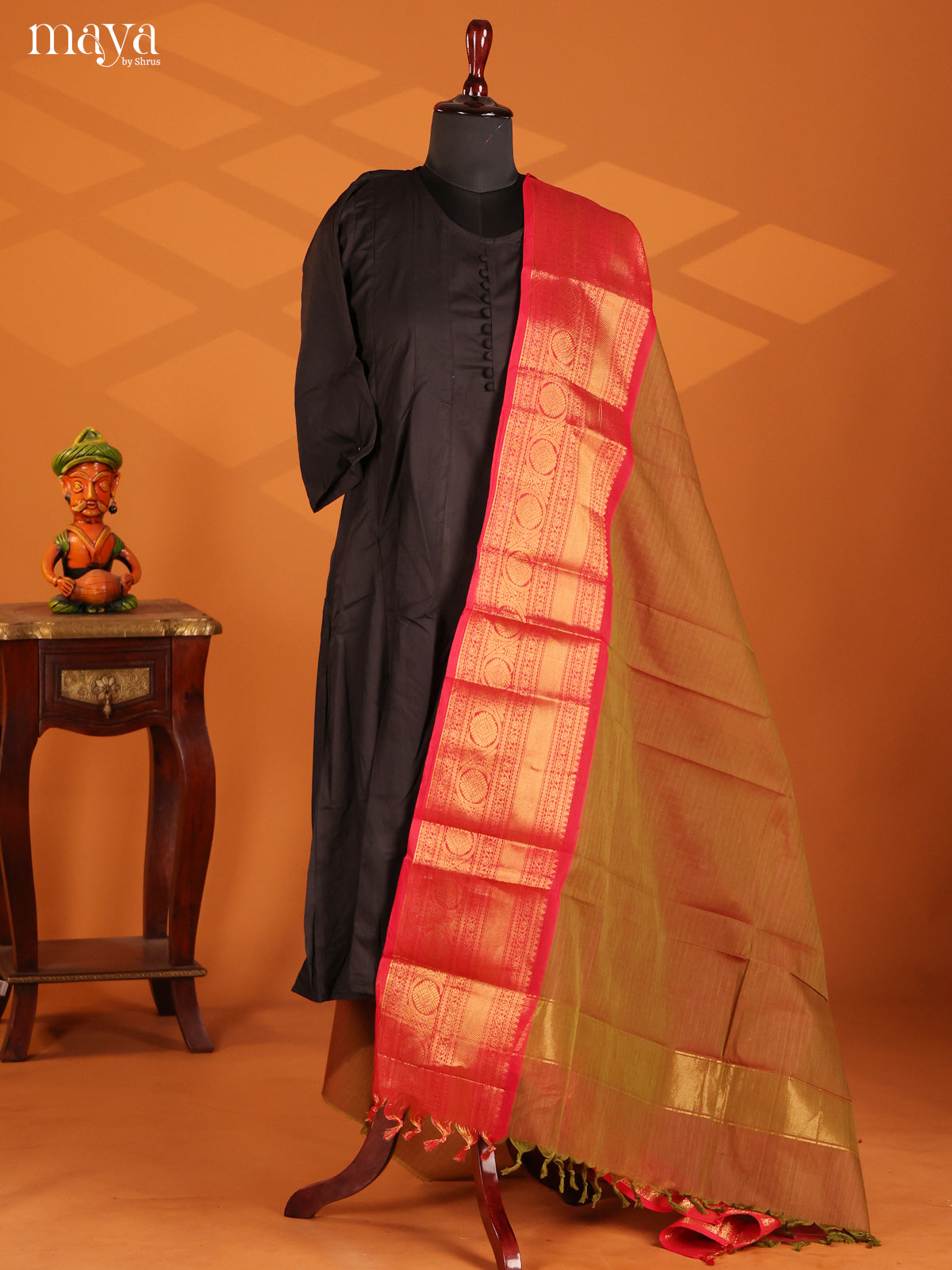 Double Shaded Brown Chettinad Cotton  Dupatta with contrast zari border
