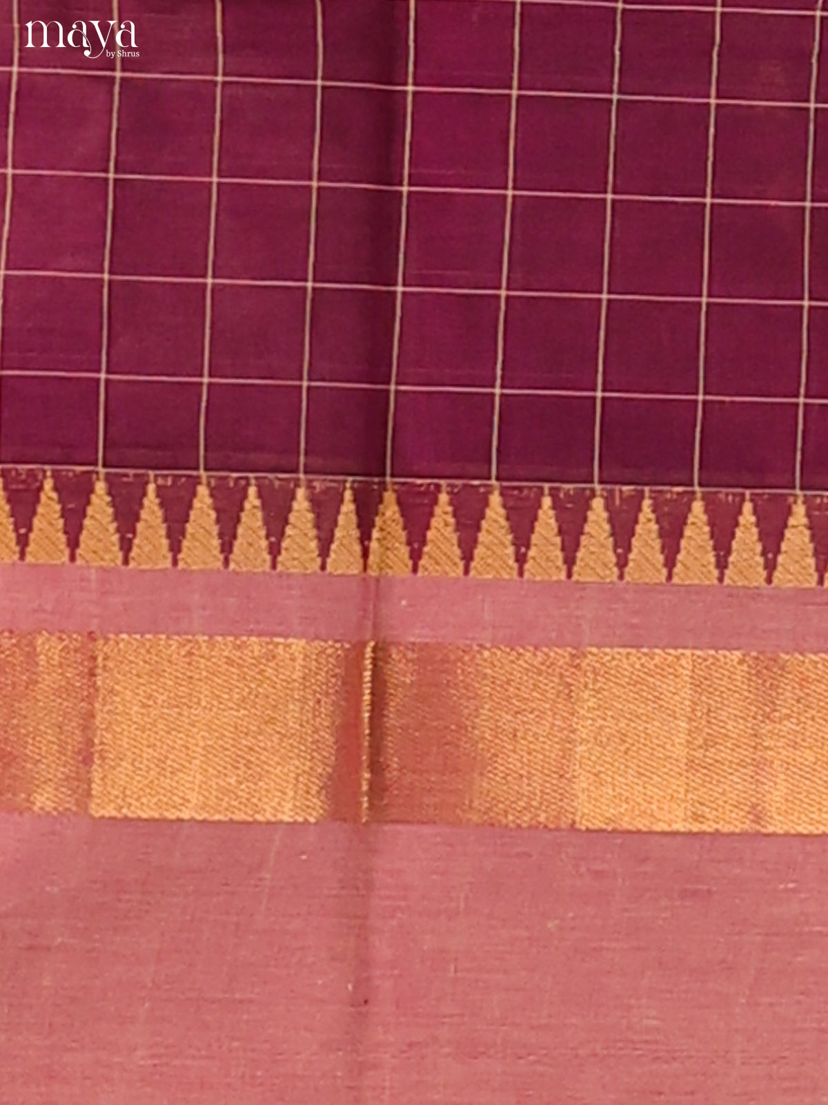 Purple Chettinad Cotton Dupatta with checks pattern ,dusty pink border