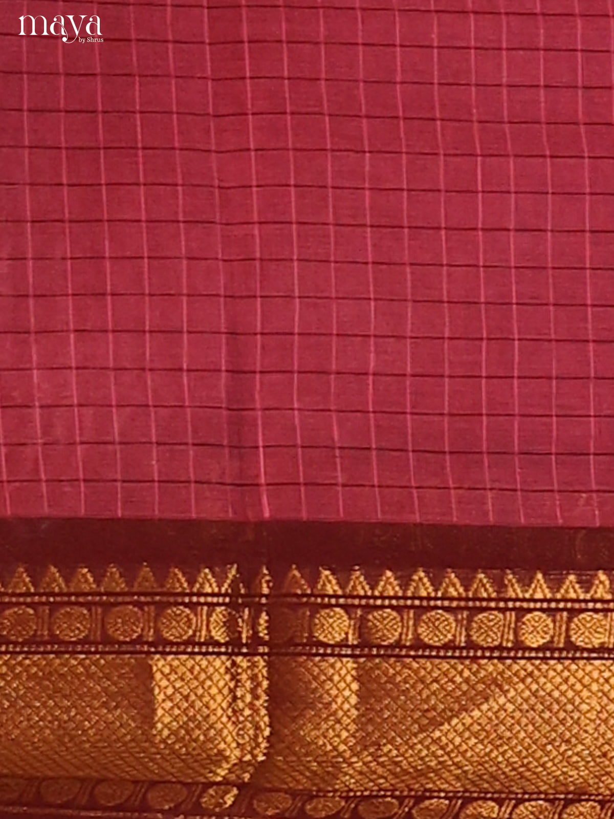 Pink Chettinad Cotton  Dupatta with checks pattern & Green Zari Border
