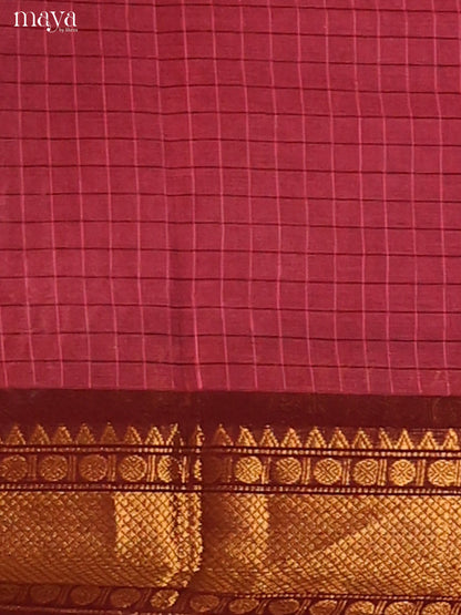Pink Chettinad Cotton  Dupatta with checks pattern & Green Zari Border