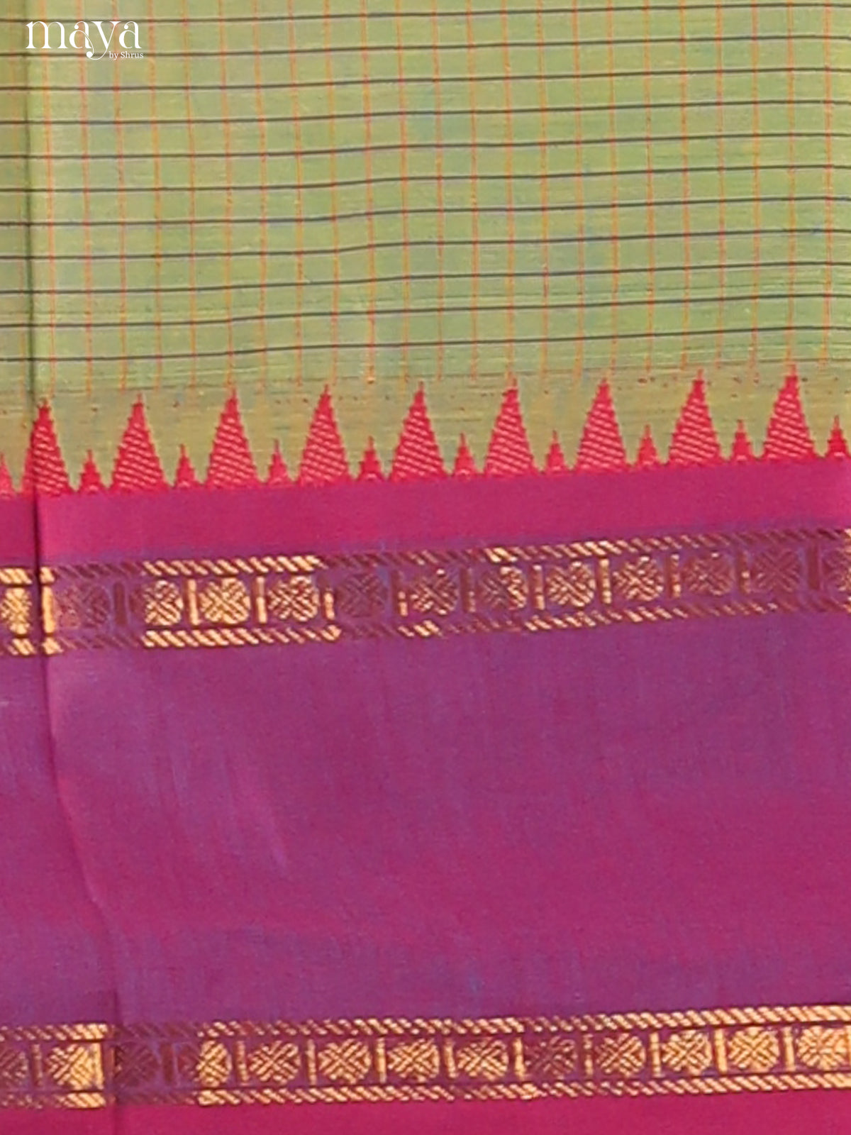 Pretty Pista Green Chettinad cotton Dupatta with purple border