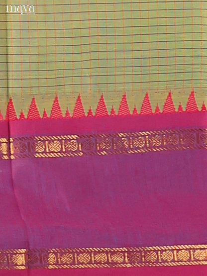 Pretty Pista Green Chettinad cotton Dupatta with purple border