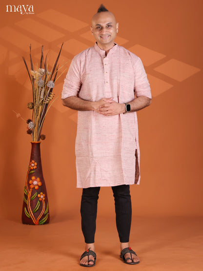 Onion Pink Kathi Cotton Ikat Printed Long Men Kurta