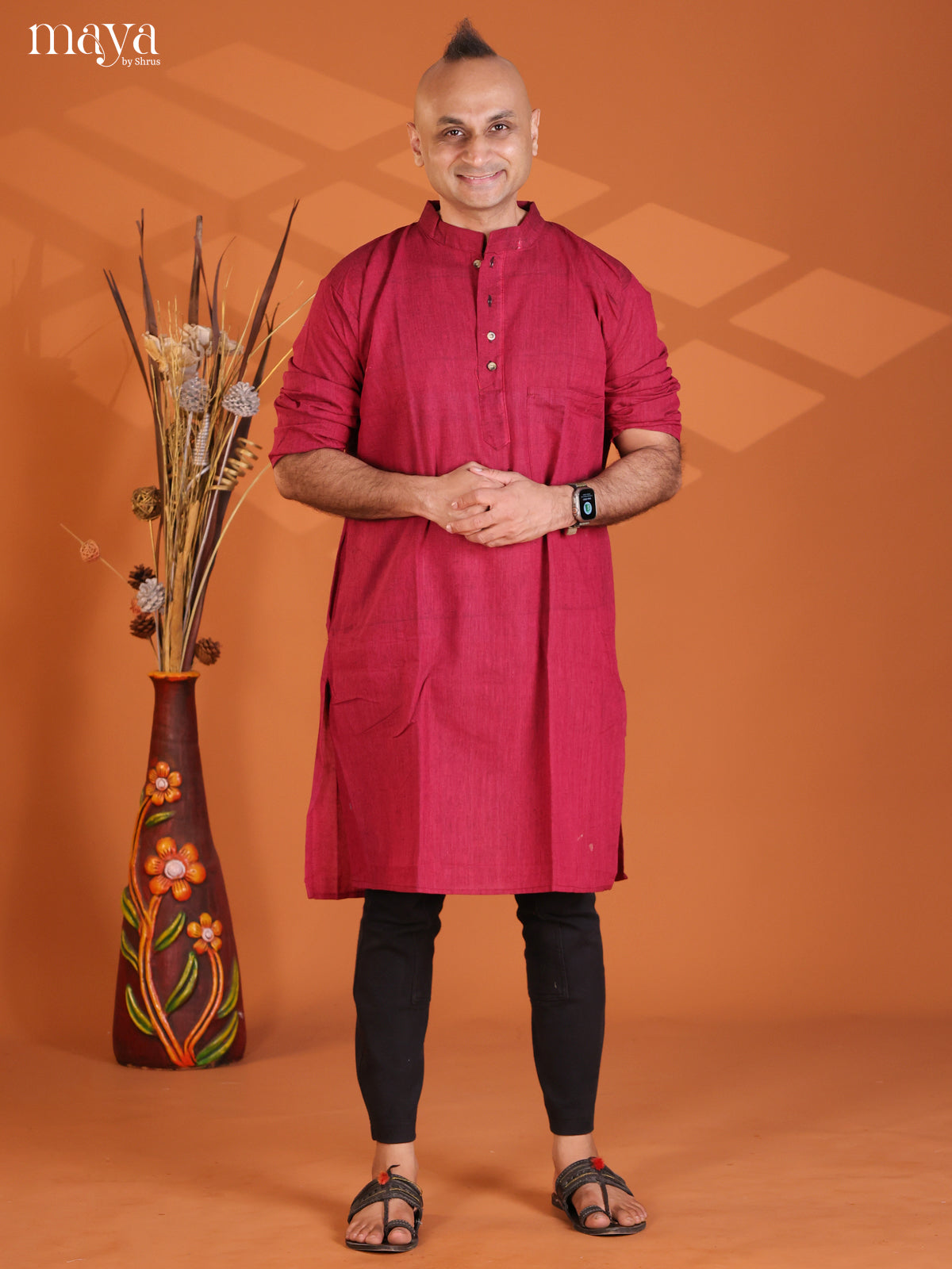 Maroon Cotton Plain Long Kurta