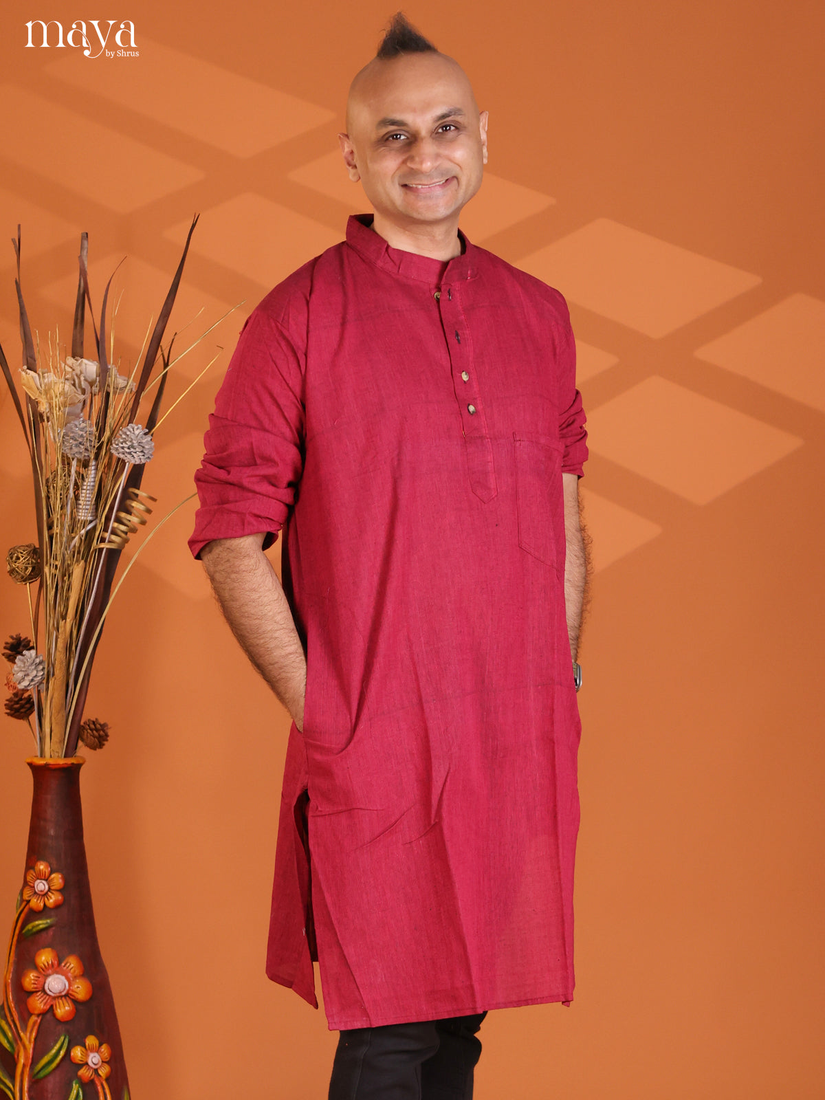 Maroon Cotton Plain Long Kurta