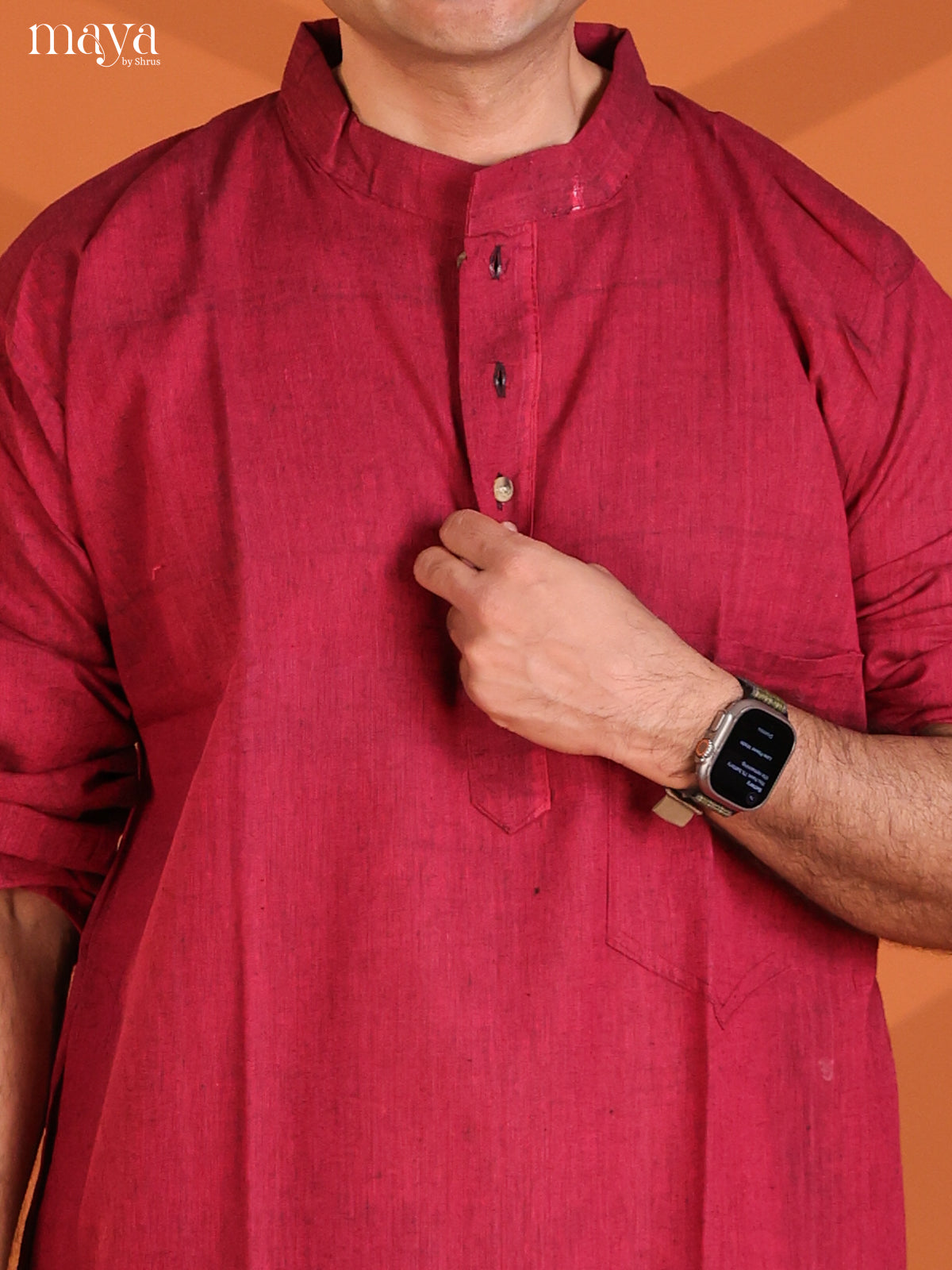 Maroon Cotton Plain Long Kurta