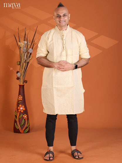 Light Yellow Cotton Plain Long Kurta